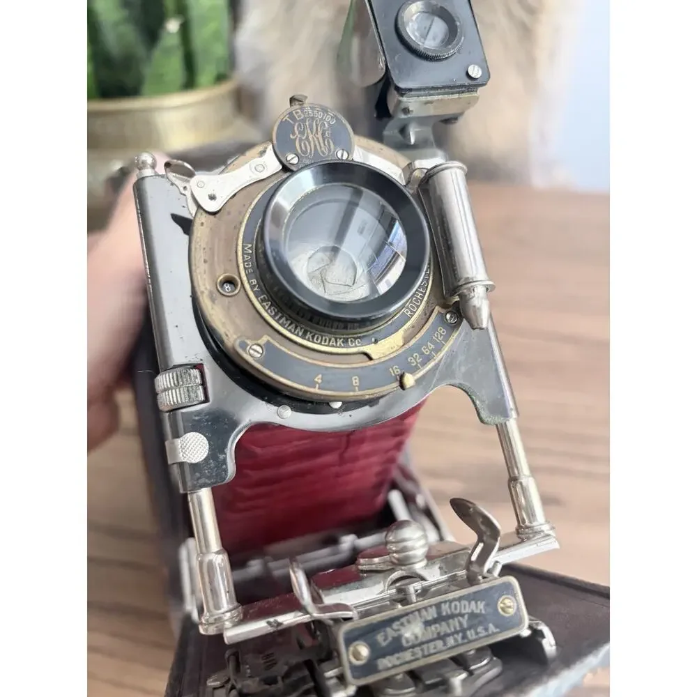 Antique Kodak No. 3A Folding Pocket Camera Model C Red Leather Bellows With Case